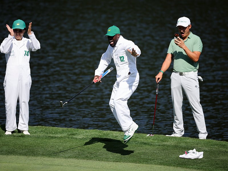 Kevin Hart reacts after putting on the ninth green.