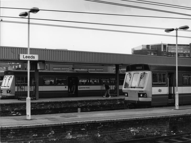 A Pacer train at Leeds station in May 1991, headed for Goole