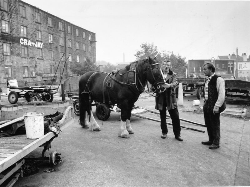 Scrap dealer Arthur Hall, right, with a rag and bone man at his site on Meanwood Road, Leeds, in October 1991