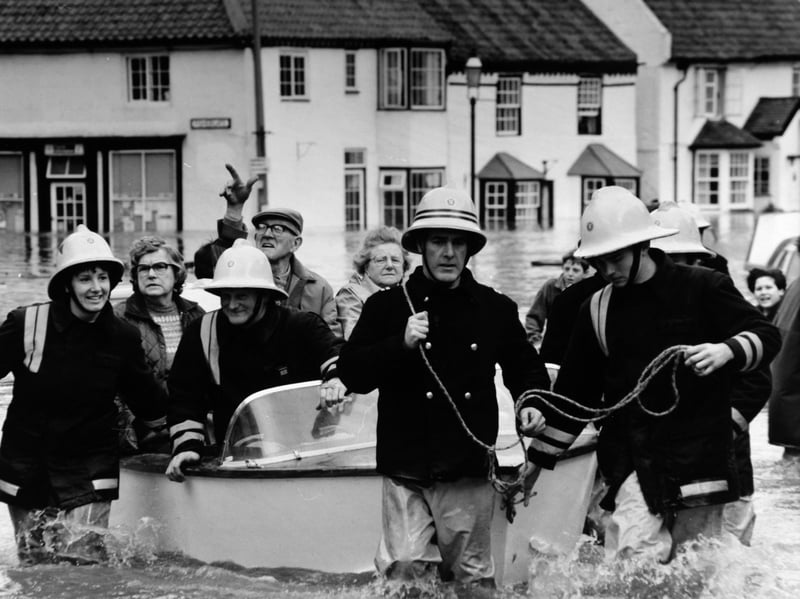 Firefighters rescue residents from their Boroughbridge homes during flooding in February 1991