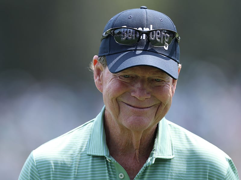Tom Watson of the United States smiles during the Par Three Contest.