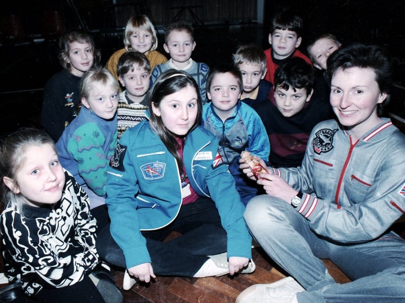 Sheffield's Helen Sharman, pictured here with pupils at Gleadless School, was just 27 when she made history in 1991 by becoming the first Briton in space