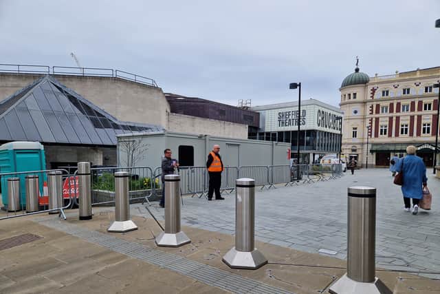 A mobile building has appeared as preparations continue at The Crucible Theatre for the World Snooker Championship. Photo: David Kessen, Iconic Media