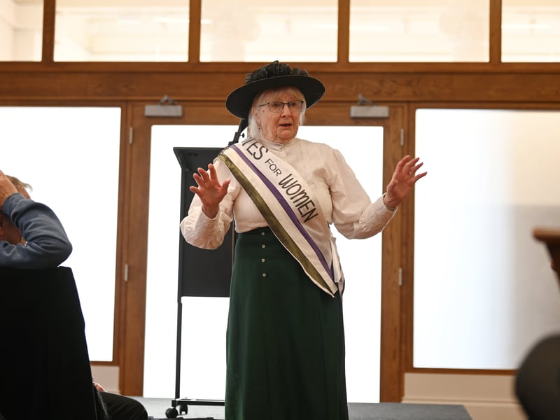 Judy Beeston, a member of Friends of Edith Rigby speaks at the event. 