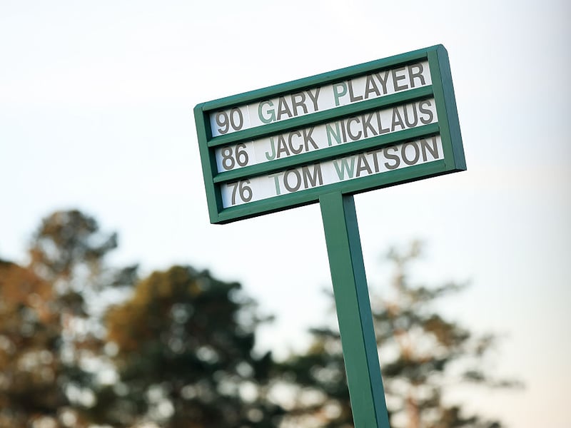 The standard with the names of Honorary Starters Gary Player, Tom Watson and Jack Nicklaus.
