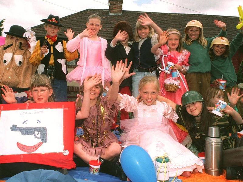 The 142nd Frecheville Brownies on their float at the Frecheville Carnival, Sheffield, in June 1996