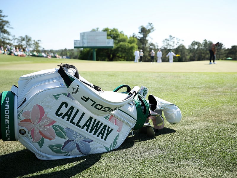 A detailed view of the golf bag used by Alex Noren of Sweden on the 18th green.