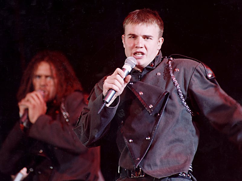 Gary Barlow on stage as Take That perform at Sheffield Arena in 1994