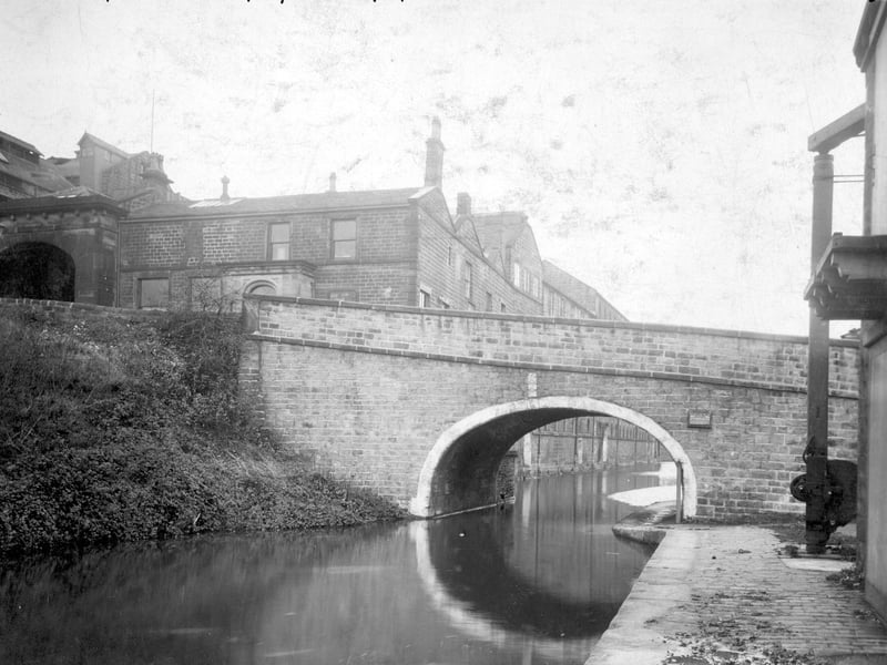 Looking north west on to existing canal bridge on Bramley Hill in November 1930.