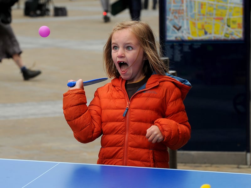 Lily Brook, seven, of Saltaire ready to take a winning shot in her game of table tennis.