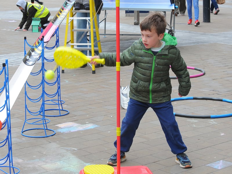 James Robinson, five, of Harrogate playing swingball