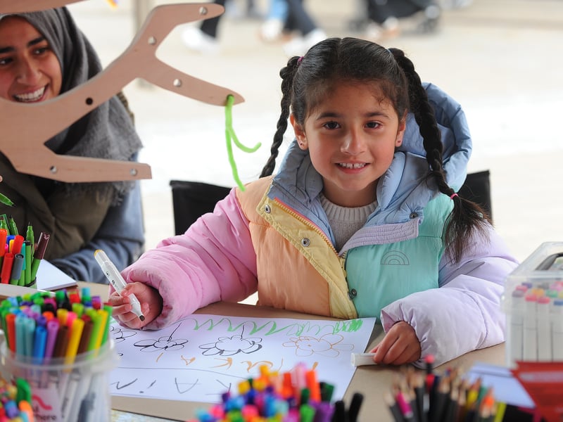 Malaika Salam, five, of Batley has a quiet time drawing.