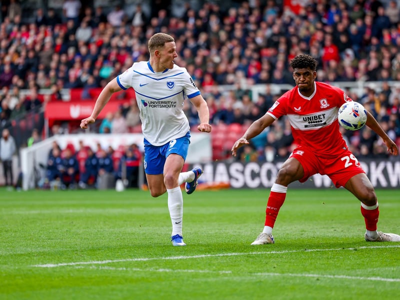 Colby Bishop pressurises the Middlesbrough defence in Pompey's last-gasp 1-0 win. Picture: Simon Davies/ProSportsImages