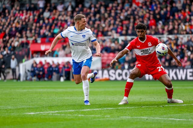 Colby Bishop pressurises the Middlesbrough defence in Pompey's last-gasp 1-0 win. Picture: Simon Davies/ProSportsImages