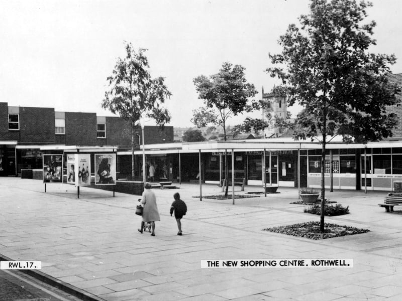 The Shopping Precinct showing the newly built modern precinct with paving and benches. Shops include laundrette, Marlowe dry cleaning centre (now Johnson's dry cleaning) and Department of Social Security Employment Centre. Pictured in September 1969.