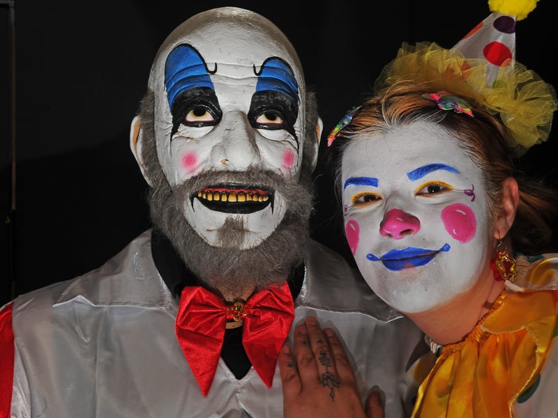 Jennifer Brumpton of Armley gets acquainted with one of the characters at Horror Fest.