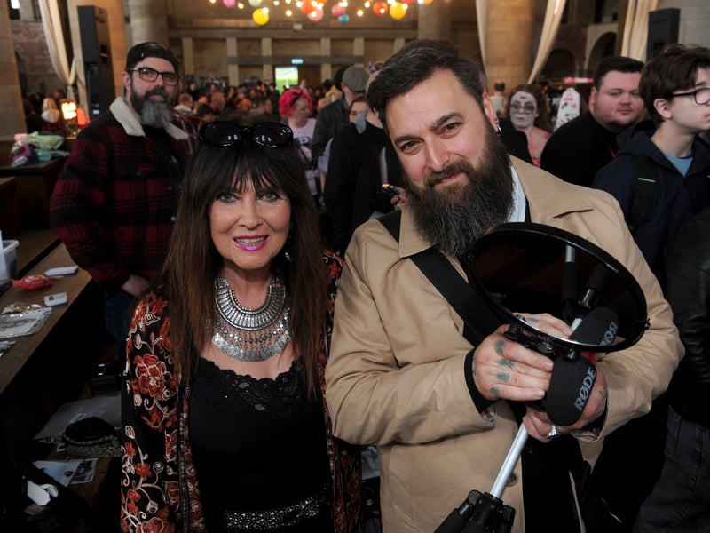 Horror actress Caroline Munroe poses with Mike Nagy of Wakefield
