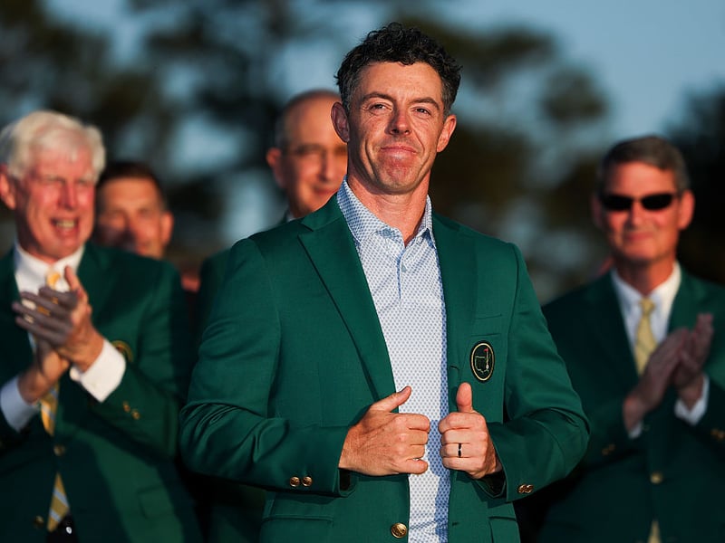 Rory McIlroy receives his second Green Jacket.