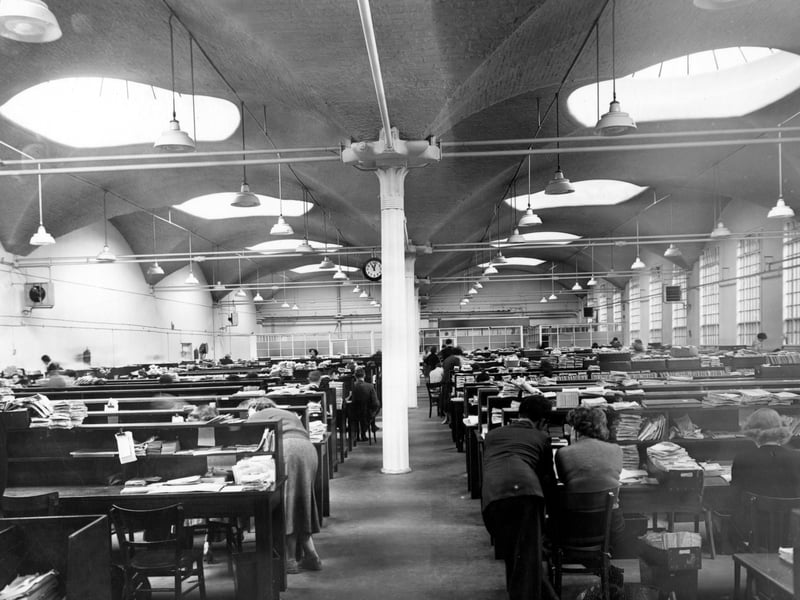 Inside the offices at Marshall's flax spinning mills on west side of Marshall Street in August 1956.