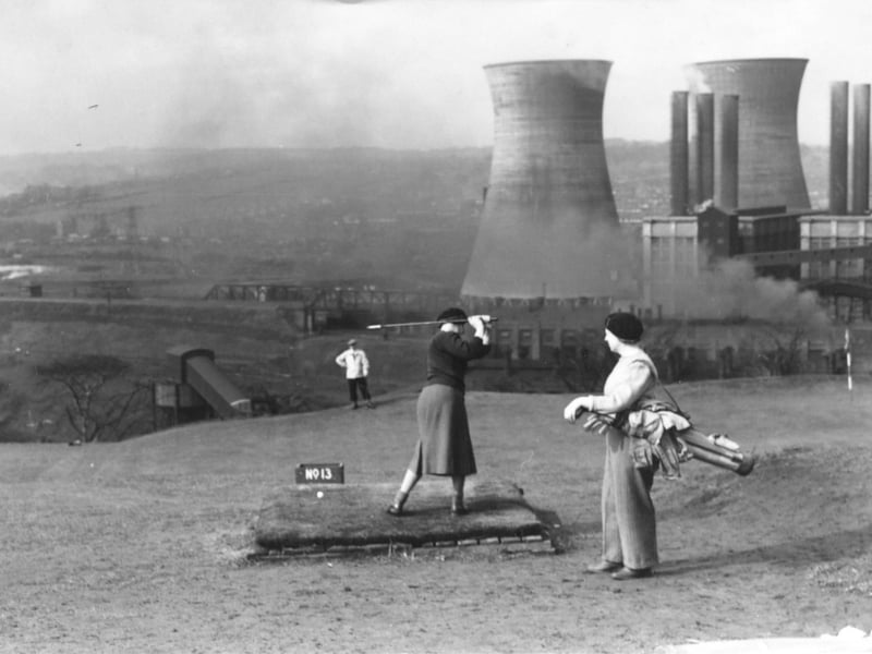 Leeds (Armley Park) Municipal Golf Course in April 1950, with Kirkstall Power Station beyond