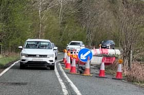 The Snake Pass is reduced to one lane at the Alport landslip.