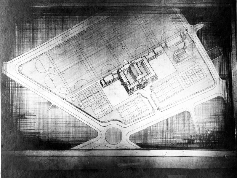 A plan of Allerton High School from December 1936. A roundabout was shown on the plan, but never built.