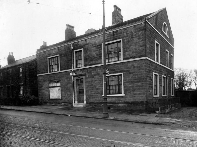 Detached stone property business of Hubert Savage funeral director on Harrogate Road. Pictured in November 1936.