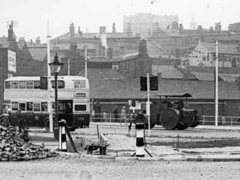 Roadworks at the junction of Sheaf Street and Pond Street, Sheffield city centre, in July 1936