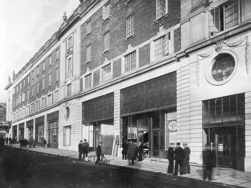 Lewis's department store is being built to the extreme left. The bottom row of buildings along the picture is part of 20 The Headrow, The Paramount Theatre. Pictured in February 1932.