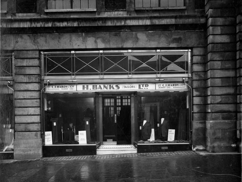February 1937 and in focus is H. Banks, Tailors Ltd, window displays of suits and materials. This property is now part of The Light complex development.