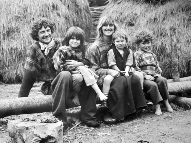 A fascinating glimpse back to 1977, featuring the Ainsworth family from Ashley near Market Drayton, who took part in a BBC experiment for the series Living in the Past. The picture was taken at a secret Iron Age-style settlement elsewhere in the West Country, it shows the family living as ancestors might have in around 300BC, alongside their children during the groundbreaking production.