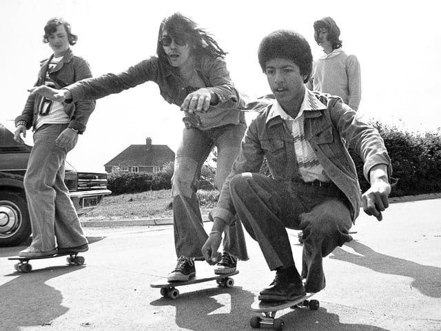 A snapshot from Madeley in May 1977, capturing four of Madeley Court School’s keen skateboarders during a craze that had swept in from America. Pictured are Stephen Clarkson, Ade Blount, Clive Newman and Russell Turner, as pupils embraced what was described at the time as “surfing on wheels” around the school grounds.