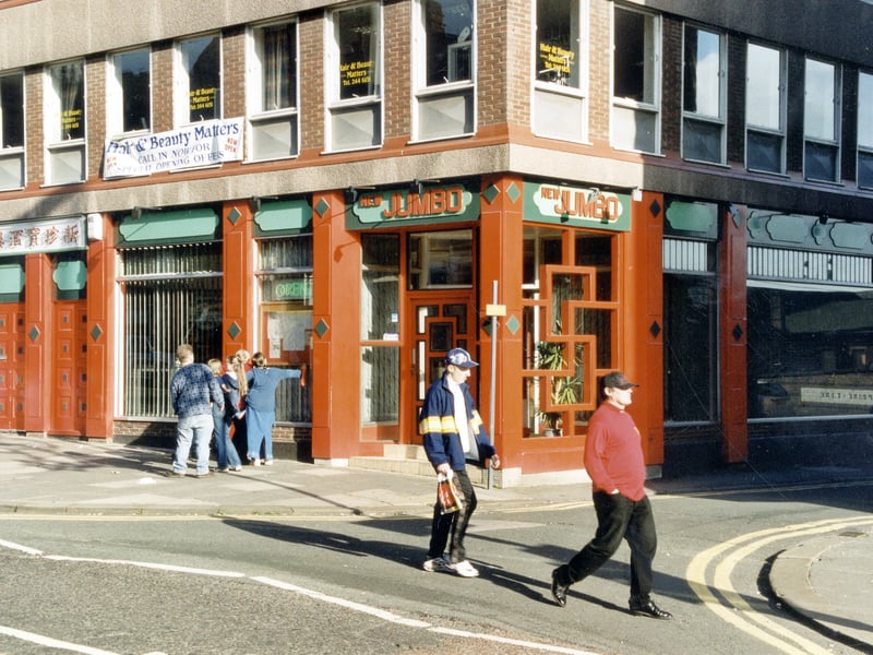 New Jumbo Chinese restaurant on Vicar Lane on corner with North Court pictured in October 1999.