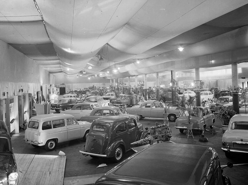 Cars at the Ford motor show at Waverley Market, staged by Alexanders of Edinburgh, in 1956