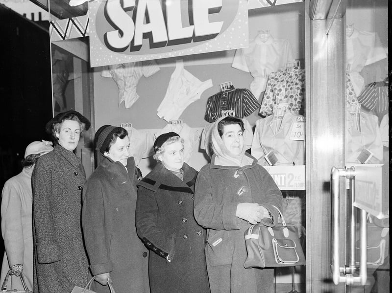 These intrepid bargain hunters were first in the queue at Blyth's department store, on Earl Grey Street, Edinburgh, for the start of the January sale in 1959