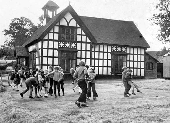 Picture carrying the date September 1972, showing Weston School. The caption reads: 'Pupils at Weston and Wixhill Church of England Primary School go to classes each day in a building certain to be steeped in architectural history. But very little is known about its background and the school governors and staff are trying to find out more with little success. It appears to have been built over 100 years ago by the land-owning family of Lord Hill.'