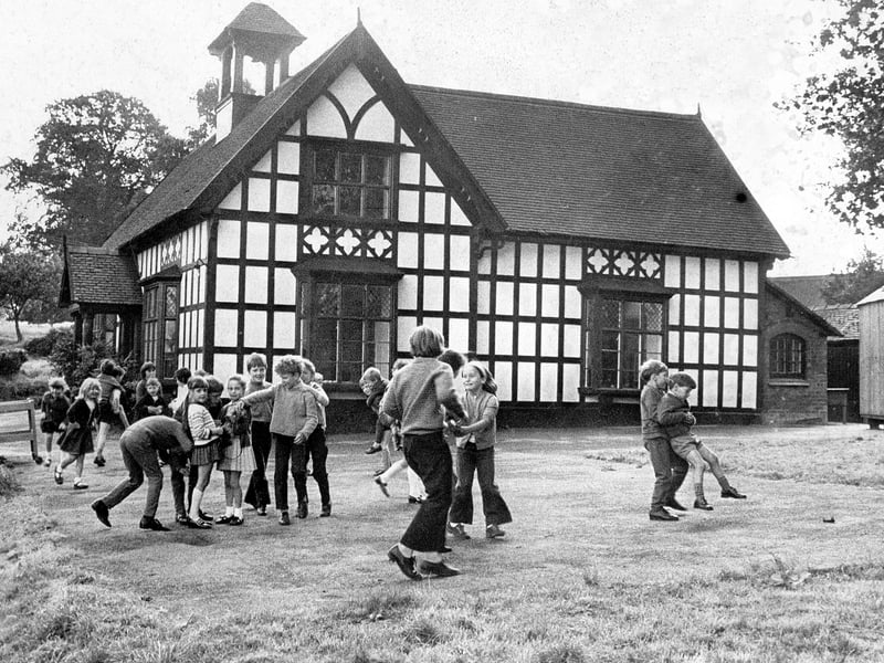 Picture carrying the date September 1972, showing Weston School. The caption reads: 'Pupils at Weston and Wixhill Church of England Primary School go to classes each day in a building certain to be steeped in architectural history. But very little is known about its background and the school governors and staff are trying to find out more with little success. It appears to have been built over 100 years ago by the land-owning family of Lord Hill.' 