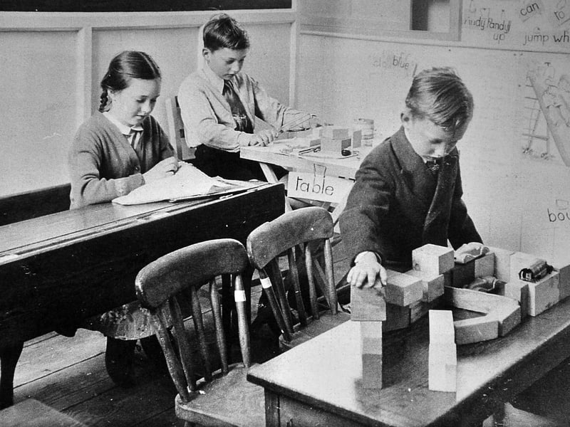 Middleton Priors Roman Catholic School near Ditton Priors, pictured with the Corfield children, in an image from 1957, reproduced from a history of the school by Christopher Magner; the school later closed in 1967.