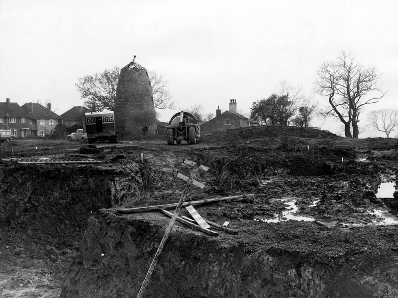 Land around the Seacroft Windmill being prepared for new buildings in November 1963.  Previously a mill used for grinding corn ot has now been redeveloped and is part of the Ramada Jarvis Hotel chain. The windmill was located on Mill Green.