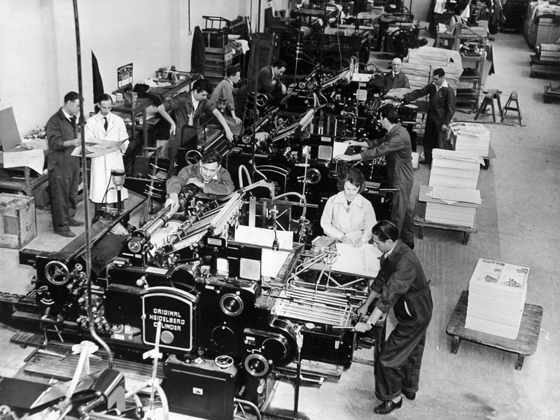 Printing presses in operation in the modern factory of Beck and Inchbold Ltd in July 1960.