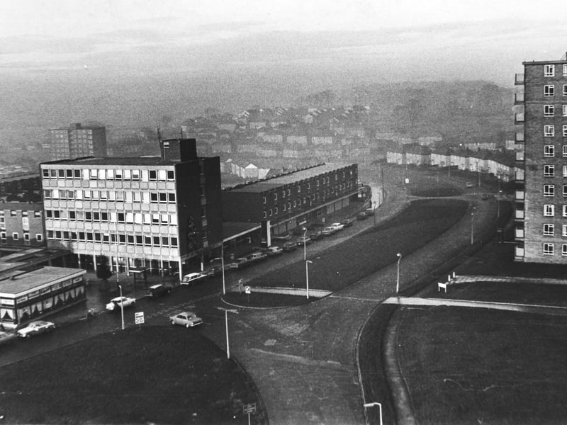 The bird's eye view which many Seacroft people get from their lofty flats near the shopping centre - block upon block of council houses disappear into the winter mist. Pictured in December 1967.