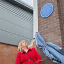 Denise Fox unveils the plaque on Queen's Road, highlighting the location of Sheffield FC's original ground. Photo: David Kessen, Iconic Media