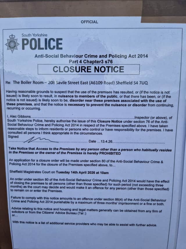 A copy of the enforcement notice is now taped to The Boiler Room's front door.