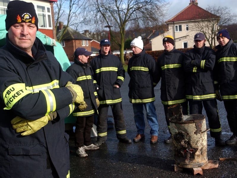 Fire strike at Moortown Fire Station in February 2003. Pictured is sub officer Chris Allen with fellow firefighters.