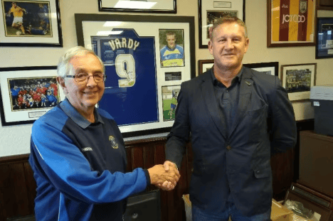 Allen Bethel (on left) with new current Stocksbridge Park Steels chairman Graham Furness.