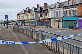 London Road on Sunday (April 26) following the partial collapse of a building near the junction with Wolseley Road.