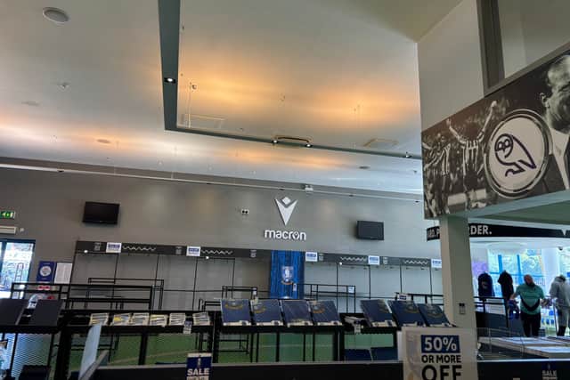 A large number of Macron items have been removed from the Sheffield Wednesday Megastore after it reopened today.