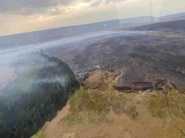 Aerial view of the Snake Pass fire on Friday evening. Photo: Derbyshire Fire and Rescue