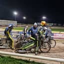 Sheffield and Ipswich speedway riders at the two clubs' meeting at Owlerton last September. Photo: David Kessen, Iconic Media