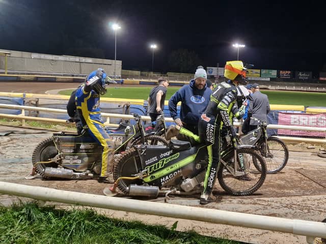 Sheffield and Ipswich speedway riders at the two clubs' meeting at Owlerton last September. Photo: David Kessen, Iconic Media